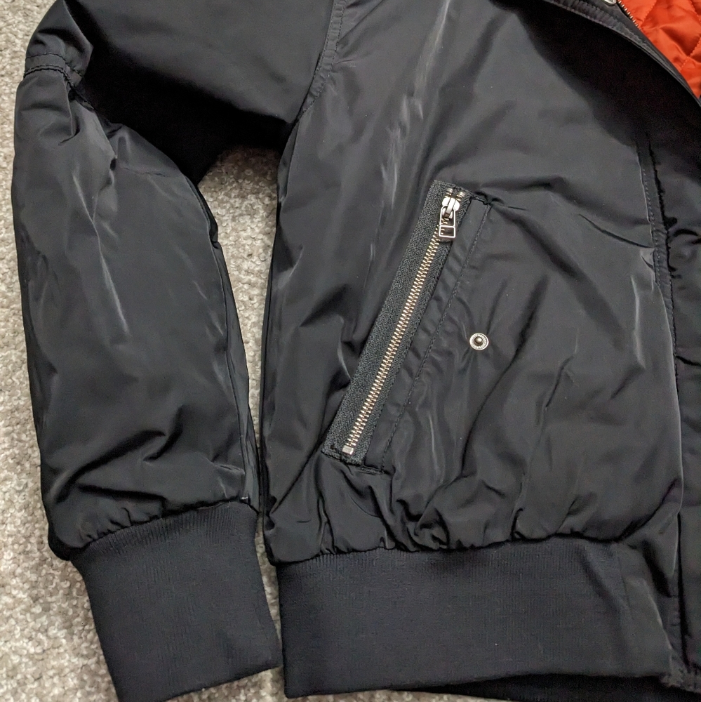 Wilfred Free quilted bomber winter jacket with fur lined hood black - Picture 3 of 16